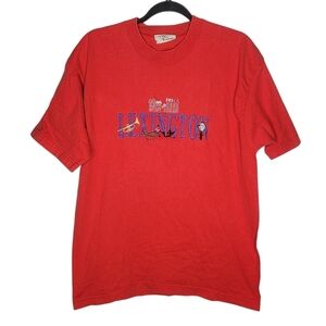 Vintage 80s Lexington Kentucky Horse Capital Embroidered T-Shirt in Red Size L